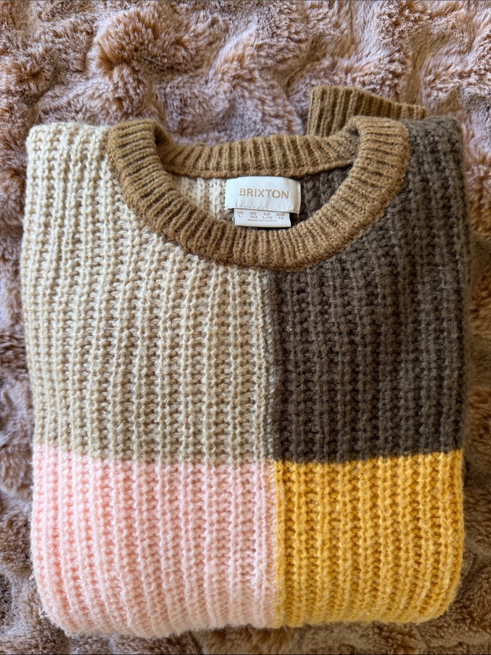 Brixton Lg Crewneck Sweater - Pink, Mustard & Brown - Picture 3 of 3